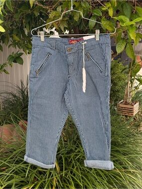 one 5 one Men's Navy and White Pinstripe Relaxed Jeans